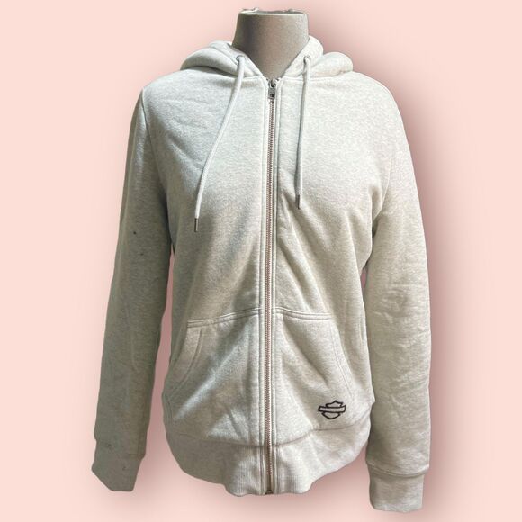 Harley-Davidson Gray zip up Sherpa Hoodie with Logo - Picture 3 of 10